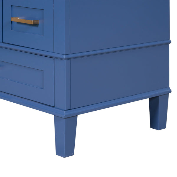 English Elm 30" Modern Bathroom Vanity with Solid Wood Frame, Ceramic Sink, Gold Handles & Soft-Close Storage Blue WF321698AAC