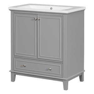 English Elm 30" Modern Bathroom Vanity With Ceramic Sink, Stylish Grey Cabinet, Storage Drawer & Doors Included SY999606AAE-6