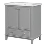 English Elm 30" Bathroom Vanity With Sink Combo, Multi-Functional Bathroom Cabinet With Doors and Drawer, Solid Frame and Mdf Board, Grey