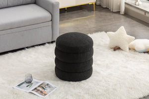 English Elm 006-soft Boucle Round Accent Stool Textured Footrest for Living Room or Bedroom W527121865