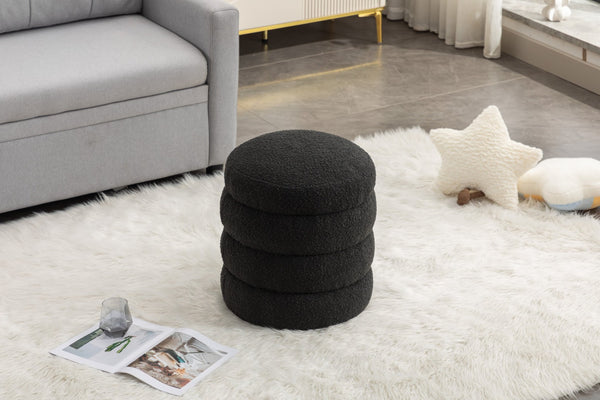 English Elm 006-soft Boucle Round Accent Stool Textured Footrest for Living Room or Bedroom W527121865