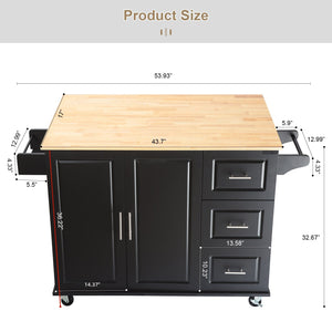 English Elm Kitchen Island & Cart - Mobile Rubber Wood Workstation With Ample Storage, Spice Rack & Towel Holder W420S00004