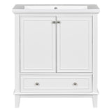 English Elm 30" Bathroom Vanity With Sink Combo, Multi-Functional Bathroom Cabinet With Doors and Drawer, Solid Frame and Mdf Board, White (Old Sku:Sy999606Aak)