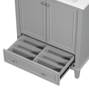 English Elm 30" Bathroom Vanity Base Only Modern Freestanding Cabinet with Doors Drawer Solid Wood MDF Frame, Paint Finish Grey WF306250AAE