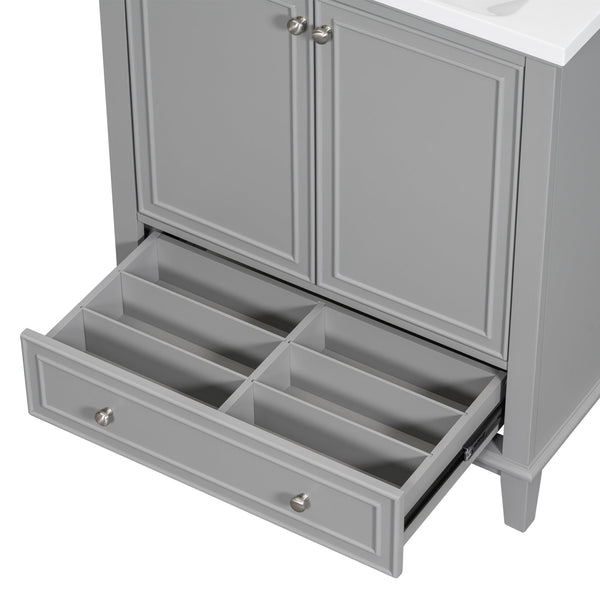 English Elm 30" Bathroom Vanity Base Only Modern Freestanding Cabinet with Doors Drawer Solid Wood MDF Frame, Paint Finish Grey WF306250AAE