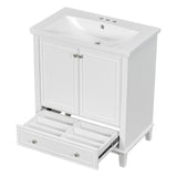 English Elm 30" Bathroom Vanity With Sink Combo, Multi-Functional Bathroom Cabinet With Doors and Drawer, Solid Frame and Mdf Board, White (Old Sku:Sy999606Aak)