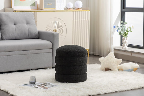 English Elm 006-soft Boucle Round Accent Stool Textured Footrest for Living Room or Bedroom W527121865