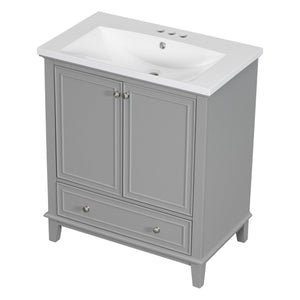 English Elm 30" Bathroom Vanity With Durable Sink Combo, Stylish Grey Cabinet, Functional Storage & Adjustable Shelf SY999606AAE