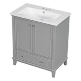 English Elm 30" Bathroom Vanity With Sink Combo, Multi-Functional Bathroom Cabinet With Doors and Drawer, Solid Frame and Mdf Board, Grey