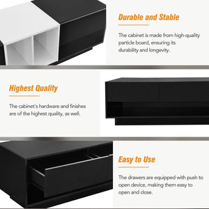 English Elm On-trend Two-tone Media Console with Push Open Drawers Fits Tvs up to 80 Inches Black WF311772AAB