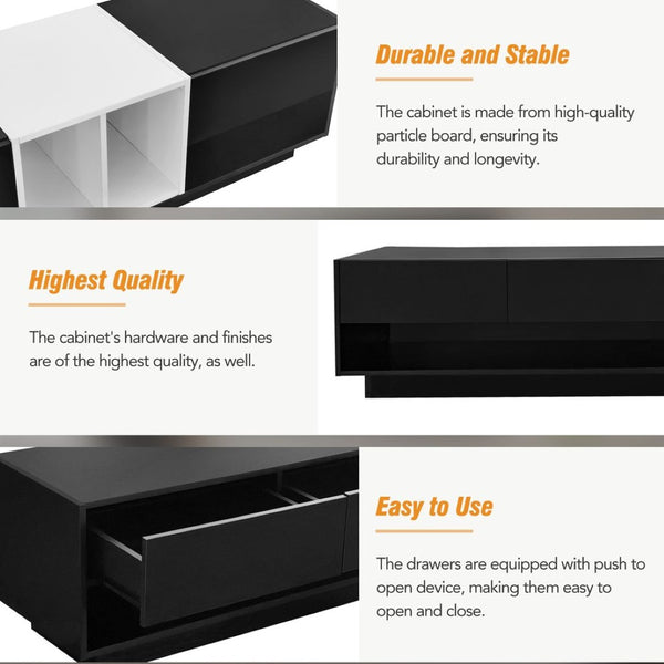 English Elm On-trend Two-tone Media Console with Push Open Drawers Fits Tvs up to 80 Inches Black WF311772AAB