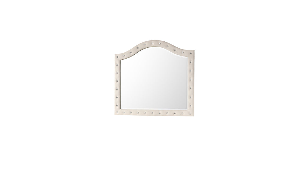 English Elm Sophia Crystal Tufted Velvet Mirror in Cream — Hollywood Regency Glam, Durable Wood Frame, Elegant Reflection G150108591