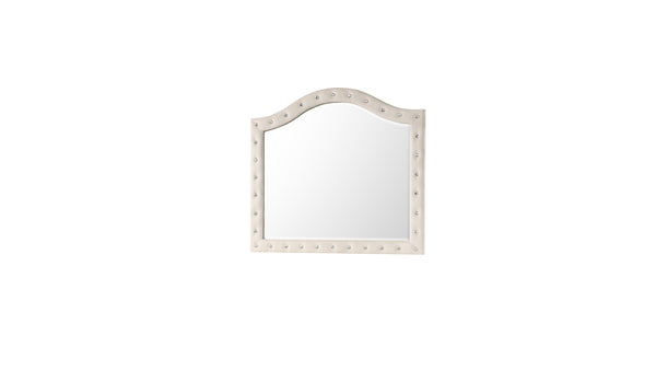 English Elm Sophia Crystal Tufted Velvet Mirror in Cream — Hollywood Regency Glam, Durable Wood Frame, Elegant Reflection G150108591
