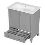 English Elm 30" Bathroom Vanity With Sink Combo, Multi-Functional Bathroom Cabinet With Doors and Drawer, Solid Frame and Mdf Board, Grey