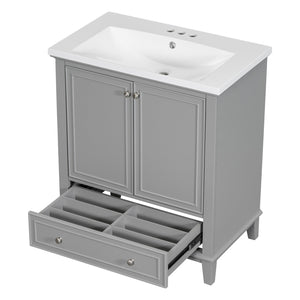 English Elm 30" Modern Bathroom Vanity With Ceramic Sink, Stylish Grey Cabinet, Storage Drawer & Doors Included SY999606AAE-6
