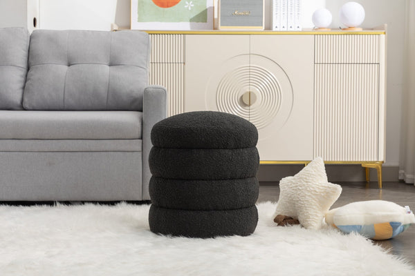 English Elm 006-soft Boucle Round Accent Stool Textured Footrest for Living Room or Bedroom W527121865
