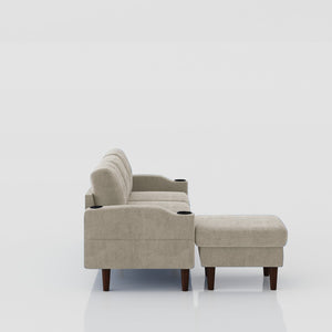 English Elm Convertible Convertible sofa with USB port, cup holder, storage ottoman and durable metal frame for compact spaces Beige W2012126501