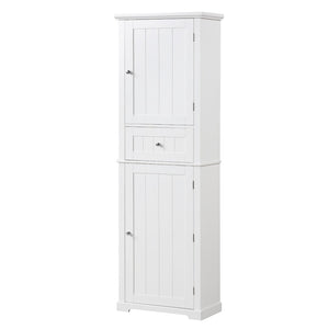 English Elm Tall Bathroom Storage Cabinet – Freestanding Organizer With Adjustable Shelf, Drawer & Elegant White Finish N725P206890K-GIGA