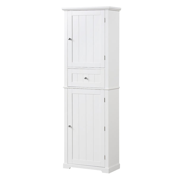 English Elm Tall Bathroom Storage Cabinet – Freestanding Organizer With Adjustable Shelf, Drawer & Elegant White Finish N725P206890K-GIGA