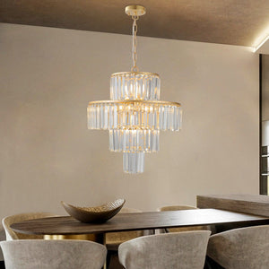 English Elm (Same As W1340126461/L5023) 20" 4-Tier Crystal Chandelier, Elegant Gold Pendant Light For Luxurious Interiors W1340P189288