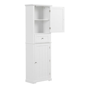 English Elm Tall Bathroom Storage Cabinet – Freestanding Organizer With Adjustable Shelf, Drawer & Elegant White Finish N725P206890K-GIGA