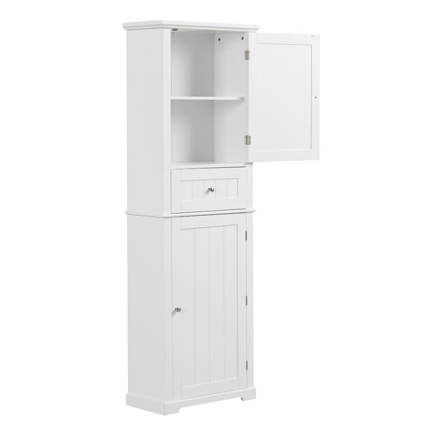 English Elm Tall Bathroom Storage Cabinet – Freestanding Organizer With Adjustable Shelf, Drawer & Elegant White Finish N725P206890K-GIGA