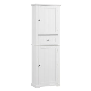 English Elm Tall Bathroom Storage Cabinet – Freestanding Organizer With Adjustable Shelf, Drawer & Elegant White Finish N725P206890K-GIGA