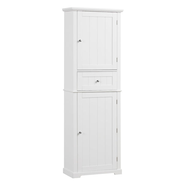 English Elm Tall Bathroom Storage Cabinet – Freestanding Organizer With Adjustable Shelf, Drawer & Elegant White Finish N725P206890K-GIGA