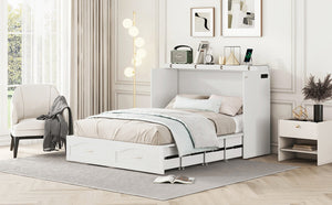 English Elm Full Size Murphy Wall Bed with Storage Drawers Usb Charging Ports and Pulley Mechanism White LP100670AAK