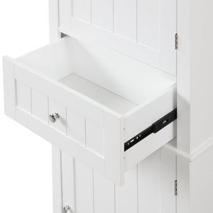 English Elm Tall Bathroom Storage Cabinet – Freestanding Organizer With Adjustable Shelf, Drawer & Elegant White Finish N725P206890K-GIGA