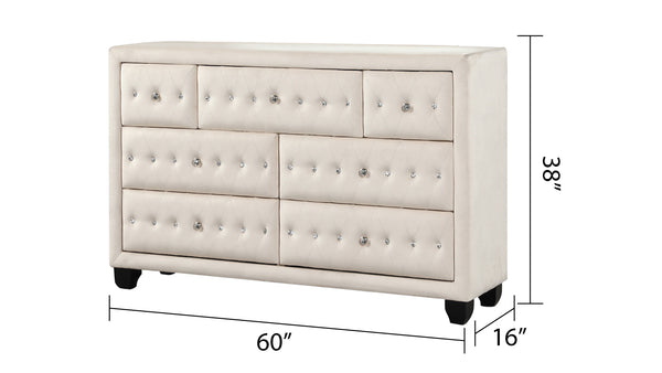 English Elm HAZEL King 4PC Bedroom Set Cream Velvet Tufted Headboard with Speakers, USB Ports & Storage B009S02070