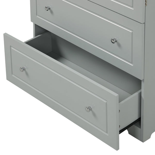English Elm Wide Grey Bathroom Storage Cabinet with 2 Drawers, 2 Doors, Adjustable Shelf, Anti-Tip, 120lb Capacity WF312729AAE