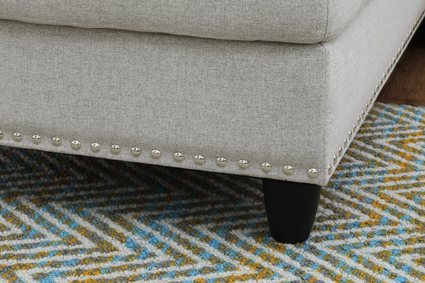 English Elm Alger Linen-Blend 98" Left-Facing Sofa & Chaise with Storage Ottoman, Tufted Back & Nailhead Trim Light Gray B102S00051