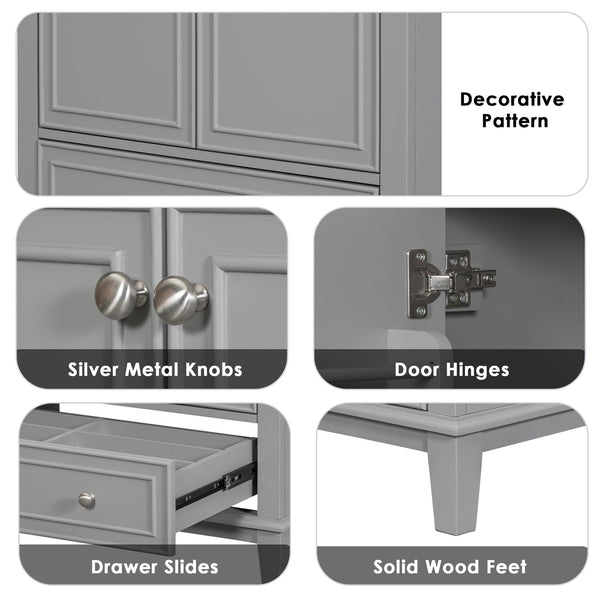 English Elm 30" Bathroom Vanity Base Only Modern Freestanding Cabinet with Doors Drawer Solid Wood MDF Frame, Paint Finish Grey WF306250AAE