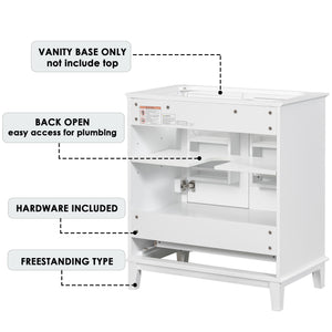 English Elm 30" Bathroom Vanity Base Only Modern Freestanding Cabinet with Doors Drawer Solid Wood MDF Frame, Paint Finish White WF306250AAK