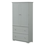 English Elm Wide Bathroom Storage Cabinet, Freestanding Storage Cabinet With Two Drawers and Adjustable Shelf, Mdf Board With Painted Finish, Grey