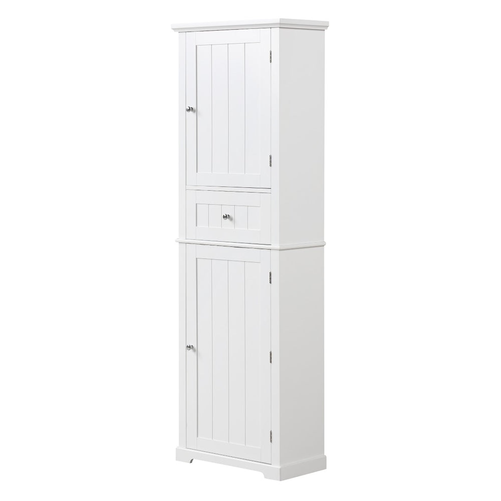 English Elm Tall Bathroom Storage Cabinet – Freestanding Organizer With Adjustable Shelf, Drawer & Elegant White Finish N725P206890K-GIGA