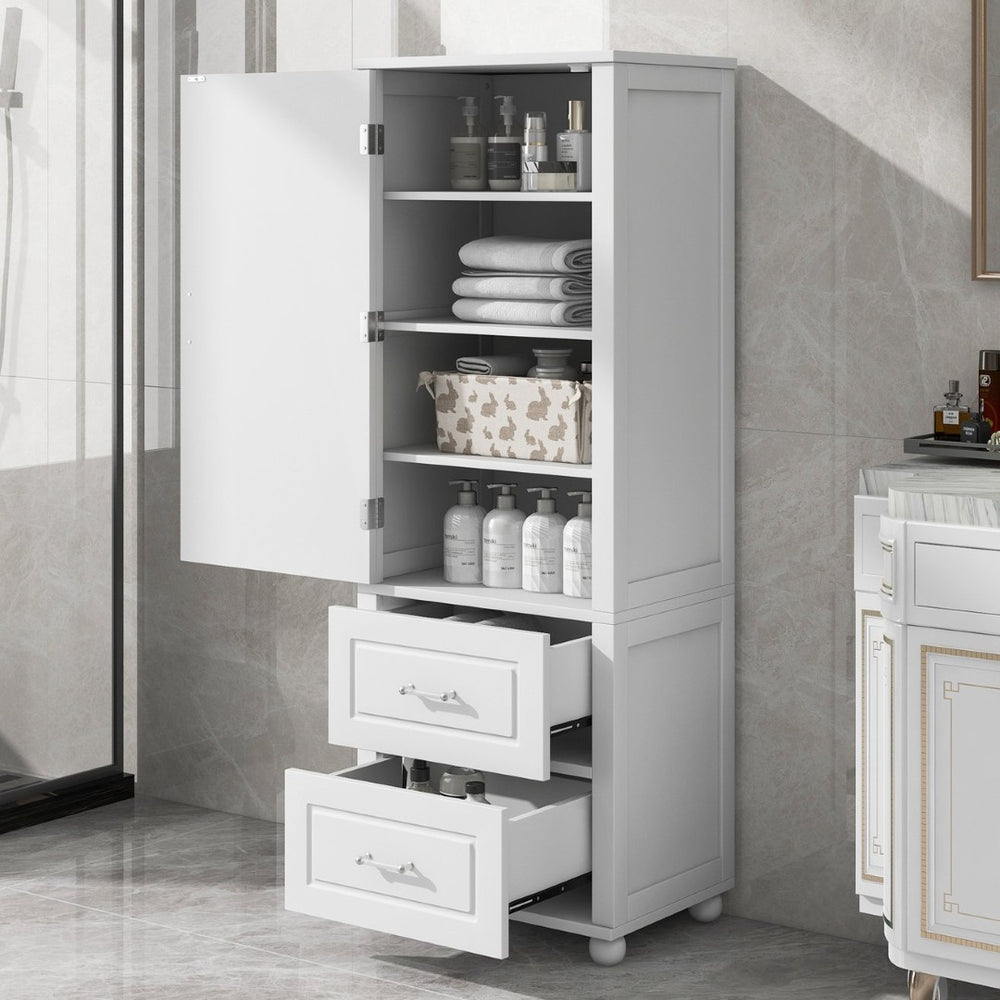 English Elm Tall Freestanding Bathroom Cabinet Two Drawers Adjustable Shelves Matte Mdf Storage White N725P407739K