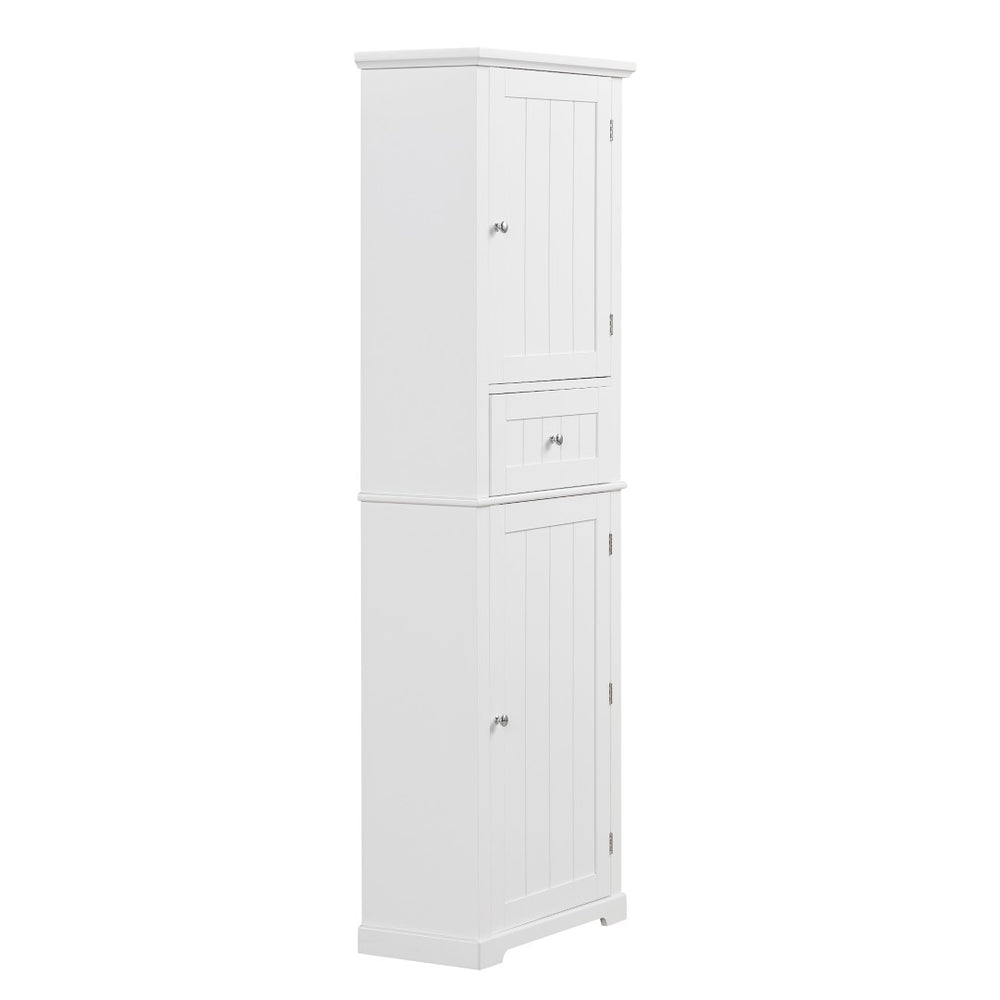 English Elm Tall Bathroom Storage Cabinet – Freestanding Organizer With Adjustable Shelf, Drawer & Elegant White Finish N725P206890K-GIGA