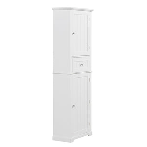 English Elm Tall Bathroom Storage Cabinet – Freestanding Organizer With Adjustable Shelf, Drawer & Elegant White Finish N725P206890K-GIGA