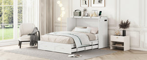 English Elm Full Size Murphy Wall Bed with Storage Drawers Usb Charging Ports and Pulley Mechanism White LP100670AAK