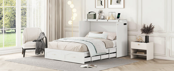 English Elm Full Size Murphy Wall Bed with Storage Drawers Usb Charging Ports and Pulley Mechanism White LP100670AAK
