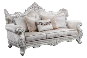 English Elm Melrose Champagne Traditional Sofa with Silver Brush Finish, Durable Wood Frame & 5 Plush Pillows B009138493