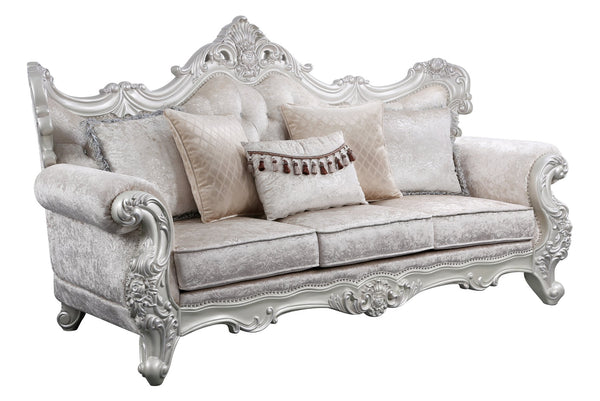 English Elm Melrose Champagne Traditional Sofa with Silver Brush Finish, Durable Wood Frame & 5 Plush Pillows B009138493