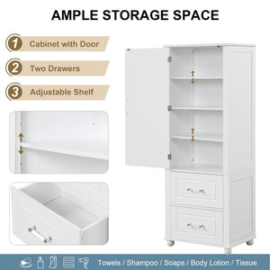 English Elm Tall Freestanding Bathroom Cabinet Two Drawers Adjustable Shelves Matte Mdf Storage White N725P407739K