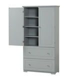 English Elm Wide Bathroom Storage Cabinet, Freestanding Storage Cabinet With Two Drawers and Adjustable Shelf, Mdf Board With Painted Finish, Grey