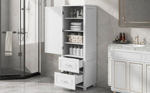 English Elm Tall Freestanding Bathroom Cabinet Two Drawers Adjustable Shelves Matte Mdf Storage White N725P407739K