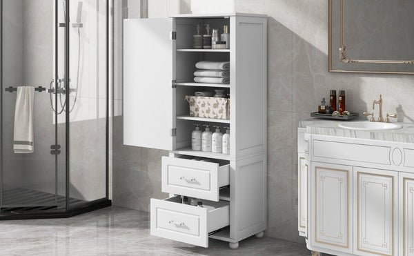 English Elm Tall Freestanding Bathroom Cabinet Two Drawers Adjustable Shelves Matte Mdf Storage White N725P407739K