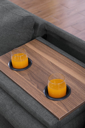 English Elm Alger Linen-Blend 98" Left-Facing Sofa & Chaise with Storage Ottoman, Tufted Back & Nailhead Trim Dark Gray B102S00053