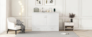 English Elm Full Size Murphy Wall Bed with Storage Drawers Usb Charging Ports and Pulley Mechanism White LP100670AAK